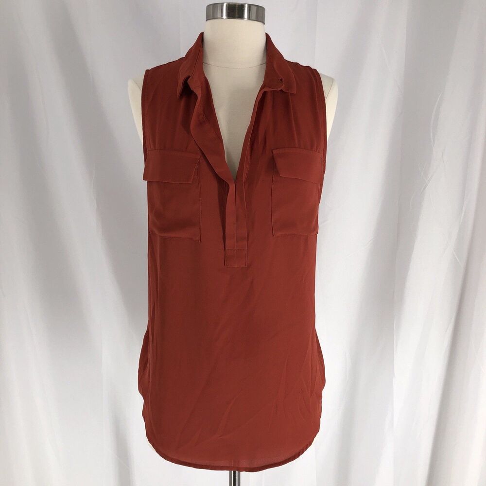 Ann Taylor LOFT Large Burnt Orange Sleeveless 1/4 Button Up Casual Top